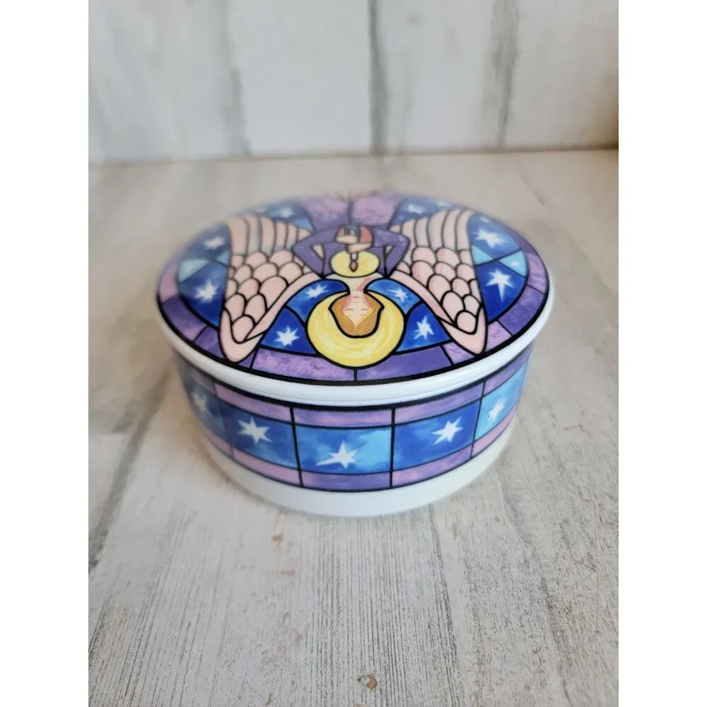 Mikasa angel porcelain angel‎ trinket box container round Vintage